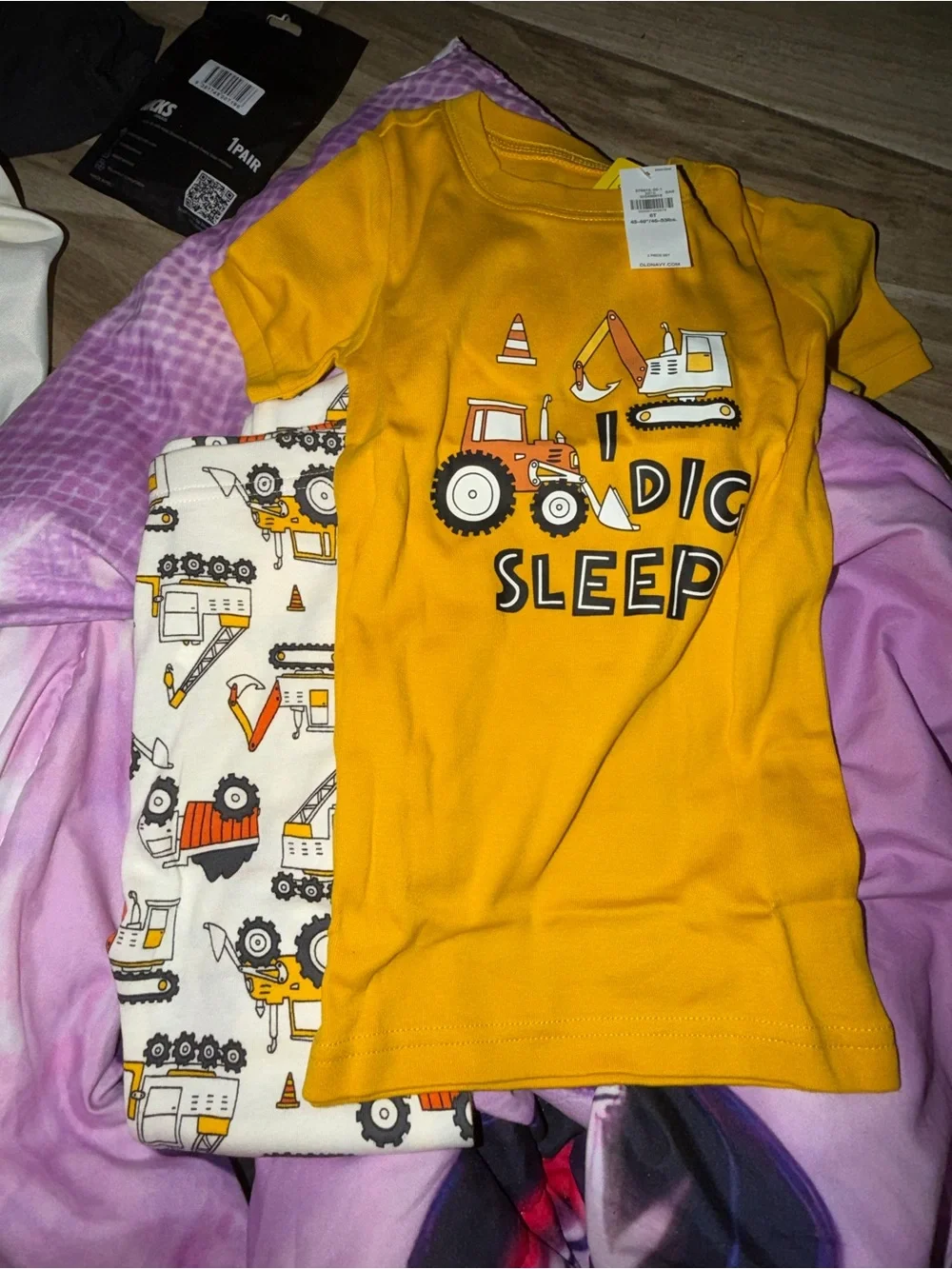 Old Navy Yellow Kids Construction Pajama Set with Print